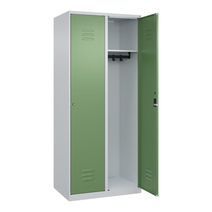C+P Spind Classic PLUS, 2 Abteile, 1850x800x500mm, 7035/6011 Verschluss Zylinderschloss 4 Garderobenhaken