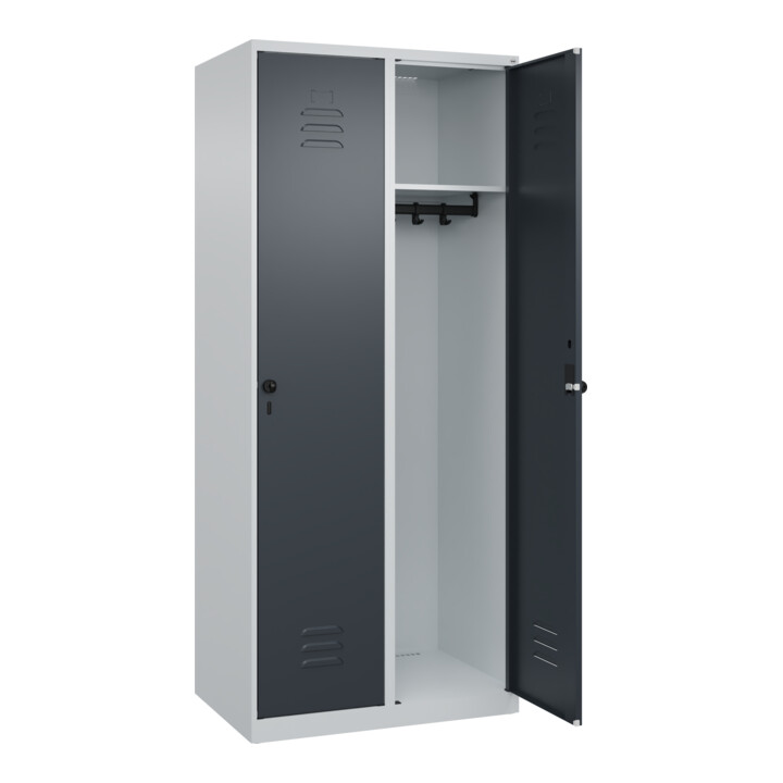 C+P Spind Classic PLUS, 2 Abteile, 1850x800x500mm, 7035/7016 Verschluss Sicherheits-Drehriegel 4 Garderobenhaken