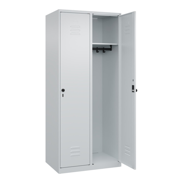 C+P Spind Classic PLUS, 2 Abteile, 1850x800x500mm, 7035/7035 Verschluss Sicherheits-Drehriegel 4 Garderobenhaken