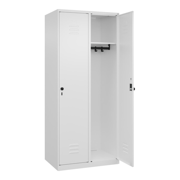 C+P Spind Classic PLUS, 2 Abteile, 1850x800x500mm, 9016/9016 Verschluss Sicherheits-Drehriegel 4 Garderobenhaken