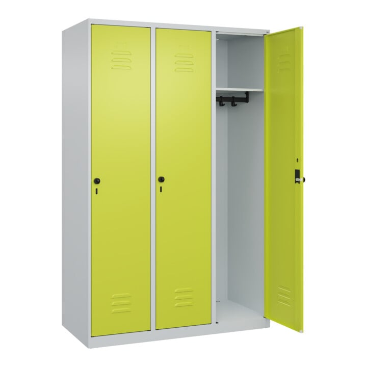C+P Spind Classic PLUS, 3 Abteile, 1850x1200x500mm, 7035/0024 Verschluss Sicherheits-Drehriegel 4 Garderobenhaken