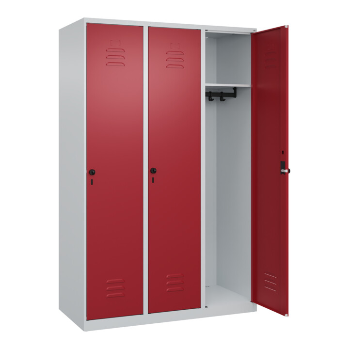 C+P Spind Classic PLUS, 3 Abteile, 1850x1200x500mm, 7035/3003 Verschluss Sicherheits-Drehriegel 4 Garderobenhaken