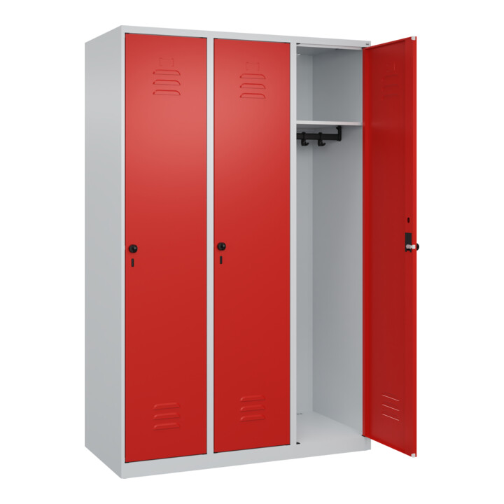 C+P Spind Classic PLUS, 3 Abteile, 1850x1200x500mm, 7035/3020 Verschluss Sicherheits-Drehriegel 4 Garderobenhaken