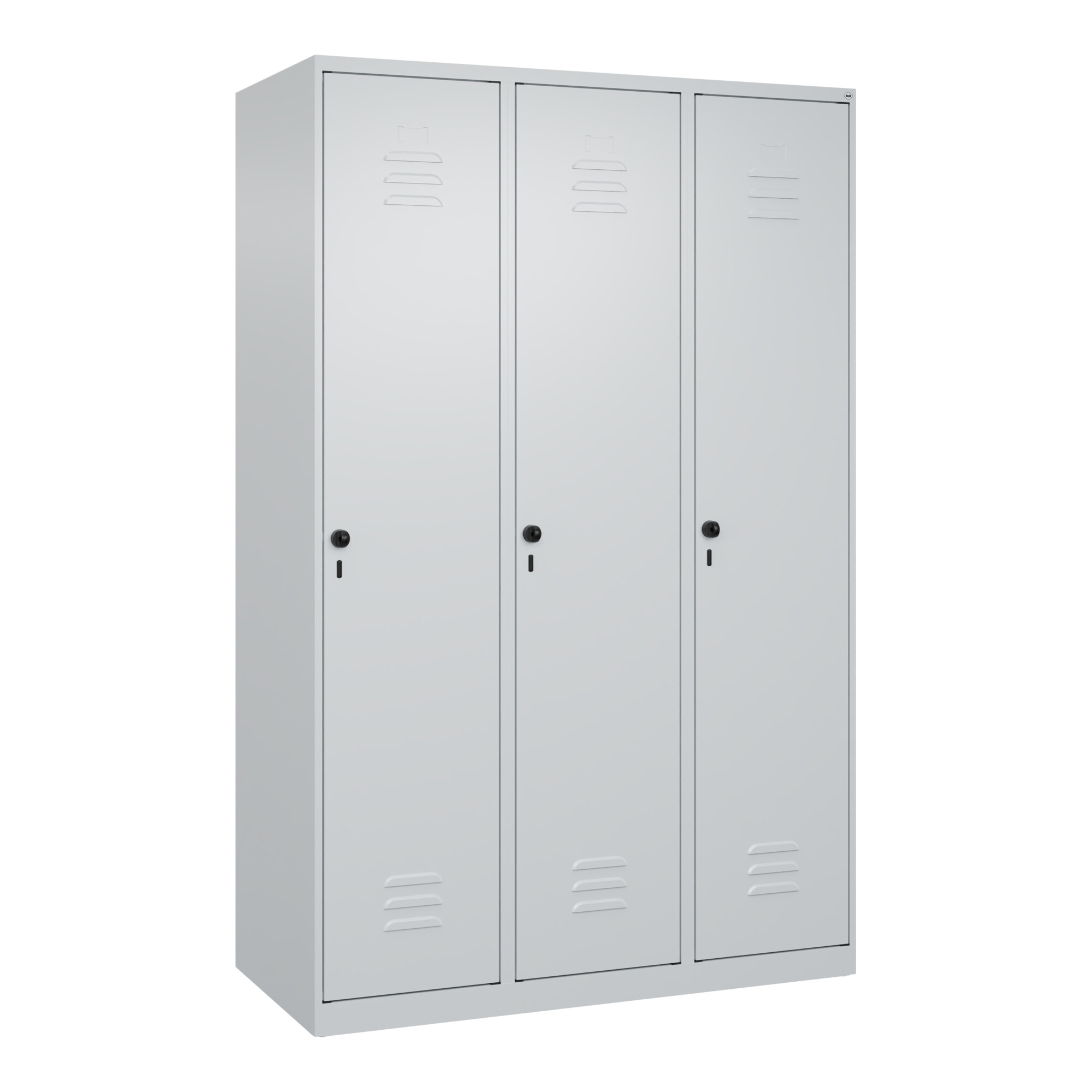C+P Spind Classic PLUS, 3 Abteile, 1850x1200x500mm, 7035/7035 Verschluss Sicherheits-Drehriegel 4 Garderobenhaken ; C + P Möbelsysteme