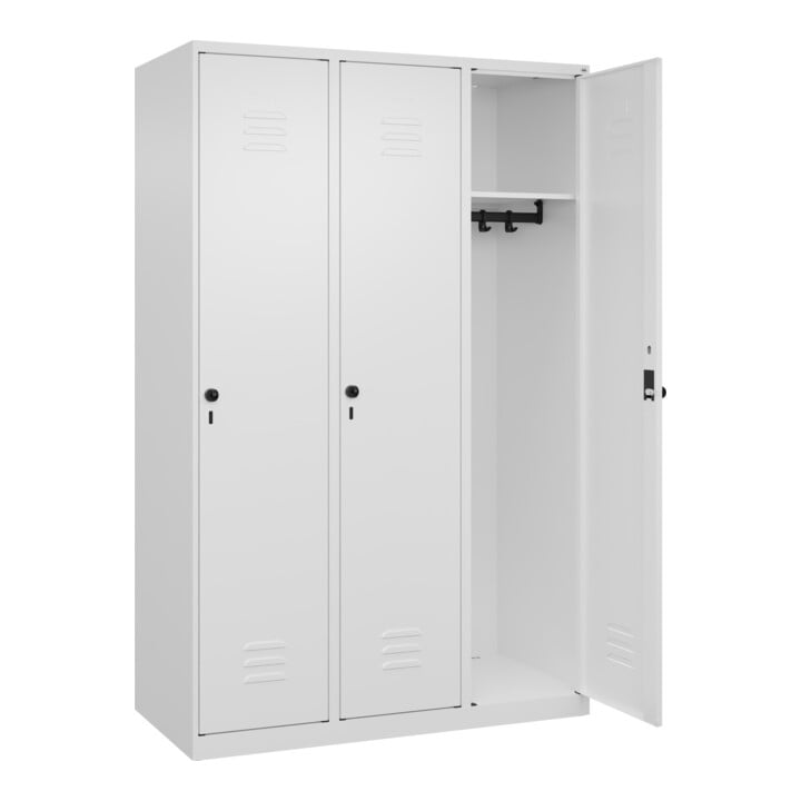 C+P Spind Classic PLUS, 3 Abteile, 1850x1200x500mm, 9016/9016 Verschluss Sicherheits-Drehriegel 4 Garderobenhaken