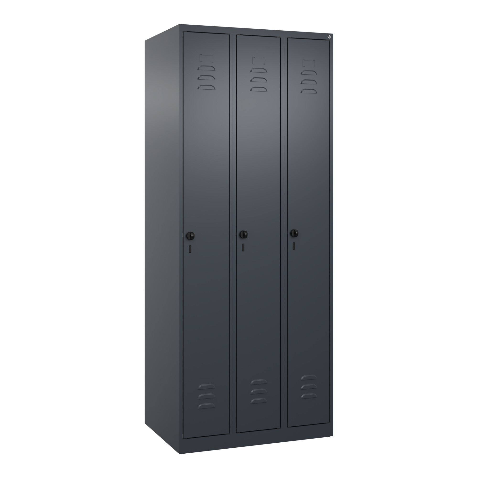 C+P Spind Classic PLUS, 3 Abteile, 1850x750x500mm, 7016/7016 Verschluss Sicherheits-Drehriegel 3 Garderobenhaken ; C + P Möbelsysteme