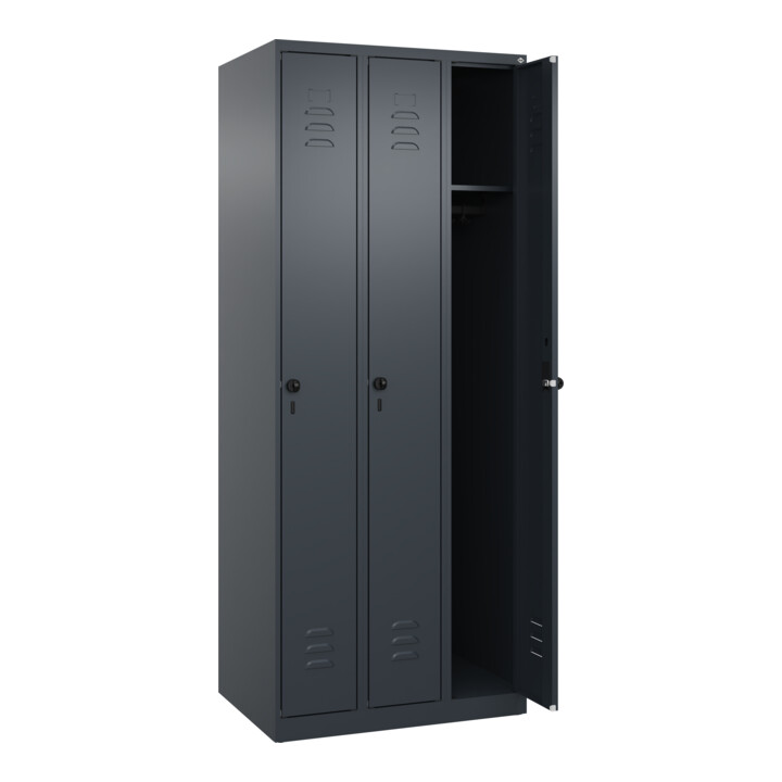 C+P Spind Classic PLUS, 3 Abteile, 1850x750x500mm, 7016/7016 Verschluss Sicherheits-Drehriegel 3 Garderobenhaken