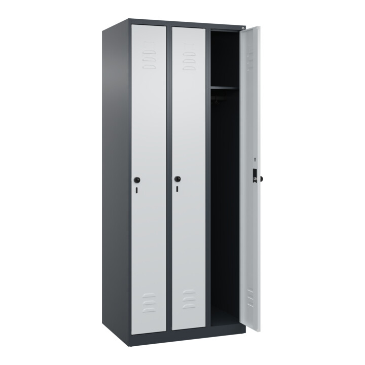 C+P Spind Classic PLUS, 3 Abteile, 1850x750x500mm, 7016/7035 Verschluss Sicherheits-Drehriegel 3 Garderobenhaken