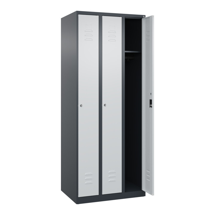C+P Spind Classic PLUS, 3 Abteile, 1850x750x500mm, 7016/7035 Verschluss Zylinderschloss 3 Garderobenhaken