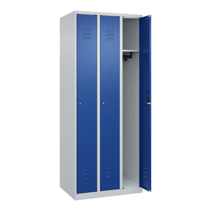 C+P Spind Classic PLUS, 3 Abteile, 1850x750x500mm, 7035/5010 Verschluss Zylinderschloss 3 Garderobenhaken