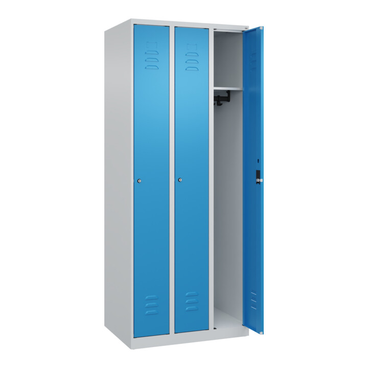 C+P Spind Classic PLUS, 3 Abteile, 1850x750x500mm, 7035/5012 Verschluss Zylinderschloss 3 Garderobenhaken