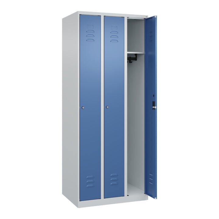 C+P Spind Classic PLUS, 3 Abteile, 1850x750x500mm, 7035/5023 Verschluss Zylinderschloss 3 Garderobenhaken