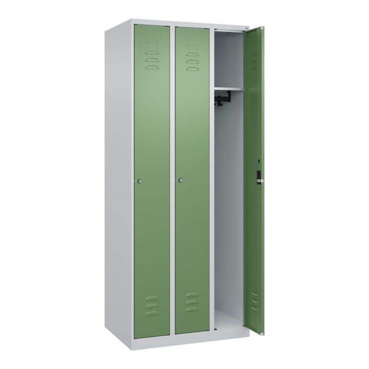 C+P Spind Classic PLUS, 3 Abteile, 1850x750x500mm, 7035/6011 Verschluss Zylinderschloss 3 Garderobenhaken