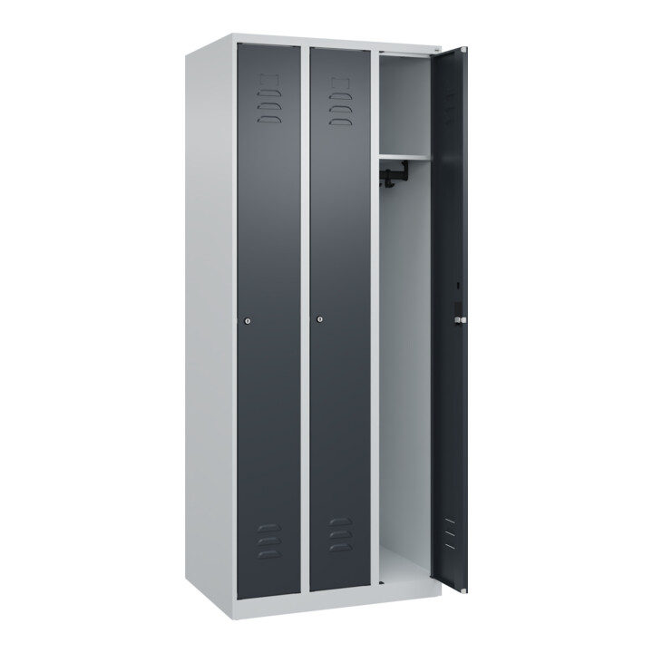 C+P Spind Classic PLUS, 3 Abteile, 1850x750x500mm, 7035/7016 Verschluss Zylinderschloss 3 Garderobenhaken