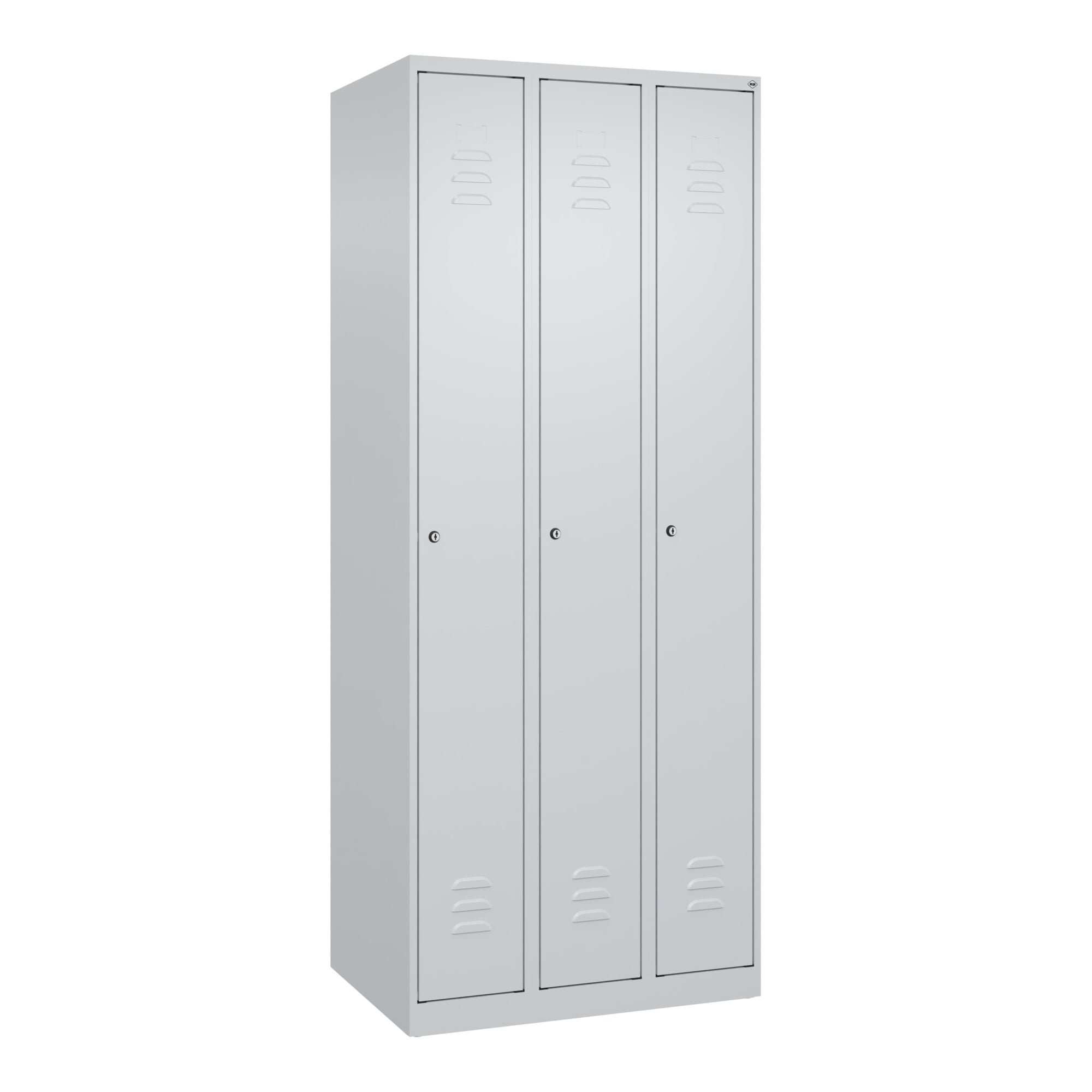 C+P Spind Classic PLUS, 3 Abteile, 1850x750x500mm, 7035/7035 Verschluss Zylinderschloss 3 Garderobenhaken ; C + P Möbelsysteme