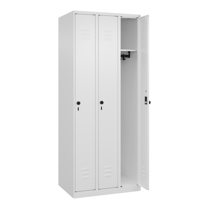 C+P Spind Classic PLUS, 3 Abteile, 1850x750x500mm, 9016/9016 Verschluss Sicherheits-Drehriegel 3 Garderobenhaken