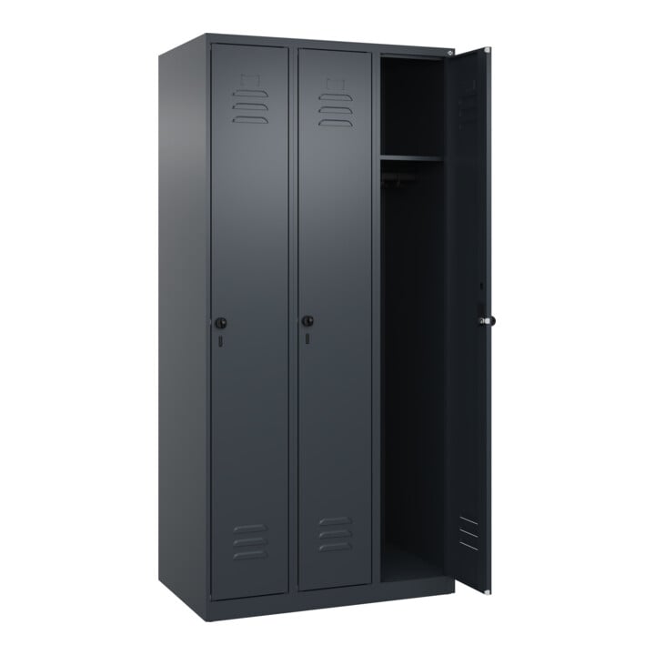 C+P Spind Classic PLUS, 3 Abteile, 1850x900x500mm, 7016/7016 Verschluss Sicherheits-Drehriegel 3 Garderobenhaken