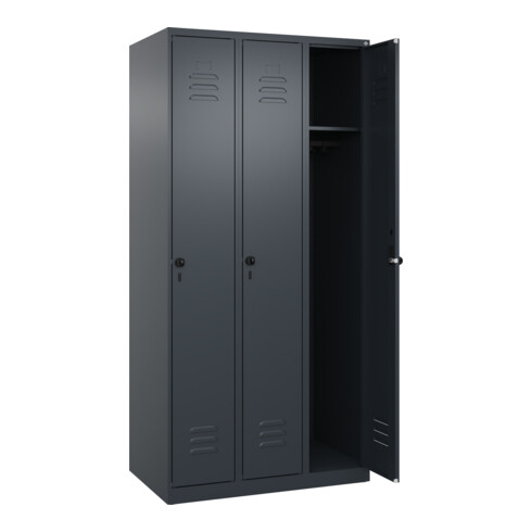 C+P Spind Classic PLUS, 3 Abteile, 1850x900x500mm, 7016/7016 Verschluss Sicherheits-Drehriegel 3 Garderobenhaken