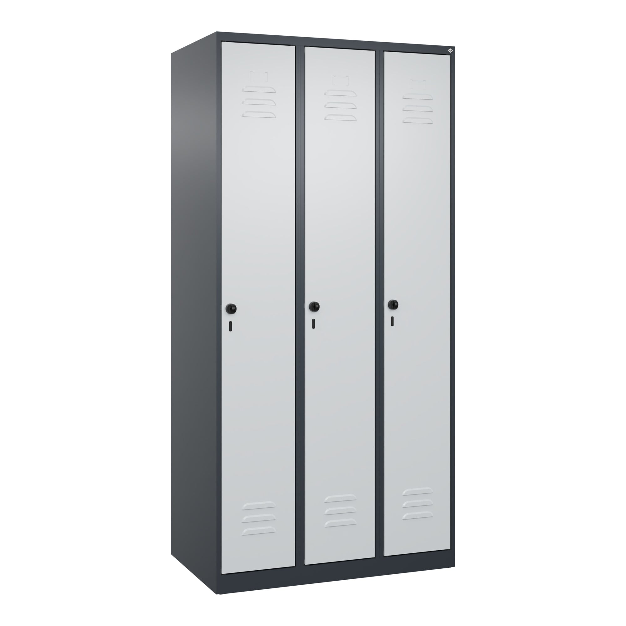 C+P Spind Classic PLUS, 3 Abteile, 1850x900x500mm, 7016/7035 Verschluss Sicherheits-Drehriegel 3 Garderobenhaken ; C + P Möbelsysteme