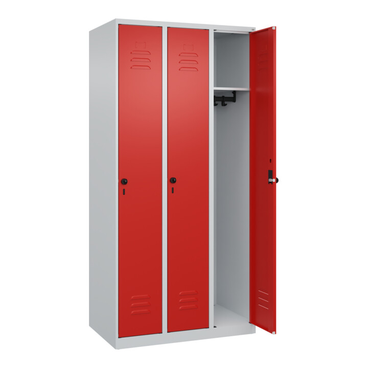 C+P Spind Classic PLUS, 3 Abteile, 1850x900x500mm, 7035/3020 Verschluss Sicherheits-Drehriegel 3 Garderobenhaken