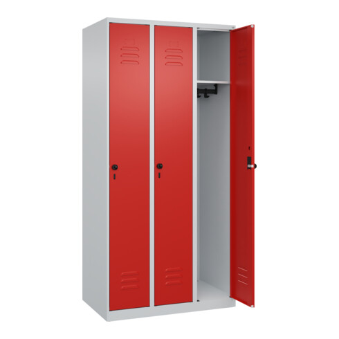 C+P Spind Classic PLUS, 3 Abteile, 1850x900x500mm, 7035/3020 Verschluss Sicherheits-Drehriegel 3 Garderobenhaken