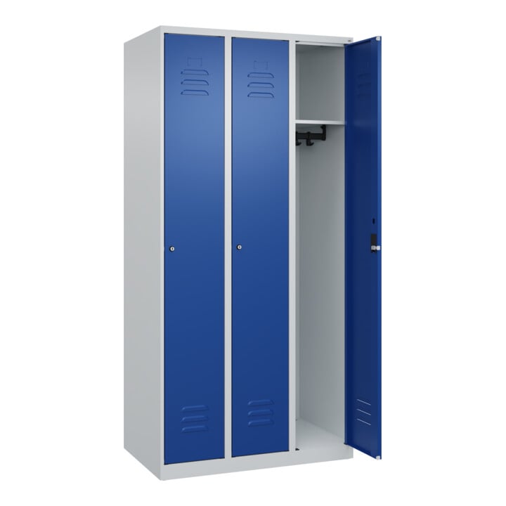 C+P Spind Classic PLUS, 3 Abteile, 1850x900x500mm, 7035/5010 Verschluss Zylinderschloss 3 Garderobenhaken