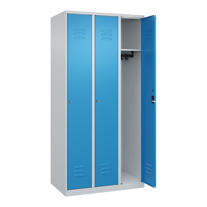 C+P Spind Classic PLUS, 3 Abteile, 1850x900x500mm, 7035/5012 Verschluss Zylinderschloss 3 Garderobenhaken