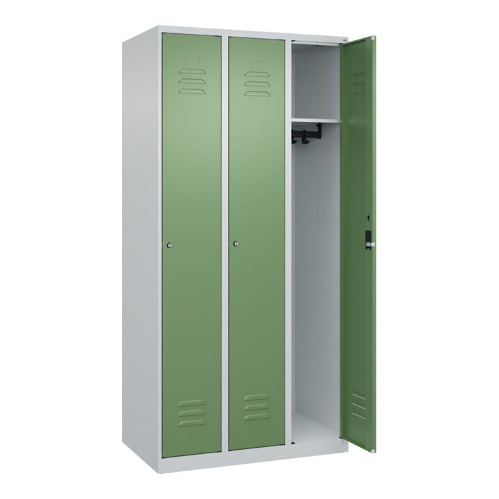 C+P Spind Classic PLUS, 3 Abteile, 1850x900x500mm, 7035/6011 Verschluss Zylinderschloss 3 Garderobenhaken