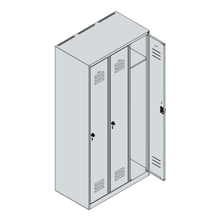 C+P Spind Classic PLUS, 3 Abteile, 1850x900x500mm, 7035/7016 Verschluss Sicherheits-Drehriegel 3 Garderobenhaken
