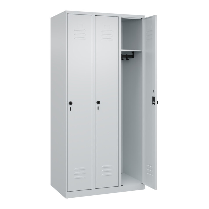 C+P Spind Classic PLUS, 3 Abteile, 1850x900x500mm, 7035/7035 Verschluss Sicherheits-Drehriegel 3 Garderobenhaken