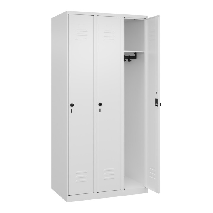 C+P Spind Classic PLUS, 3 Abteile, 1850x900x500mm, 9016/9016 Verschluss Sicherheits-Drehriegel 3 Garderobenhaken