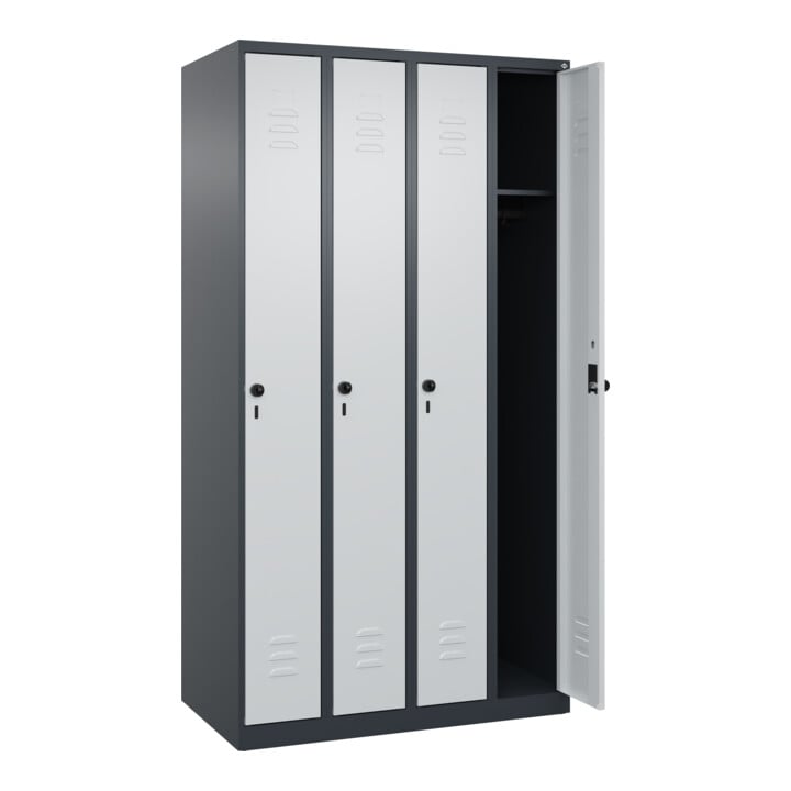 C+P Spind Classic PLUS, 4 Abteile, 1850x1000x500mm, 7016/7035 Verschluss Sicherheits-Drehriegel 3 Garderobenhaken
