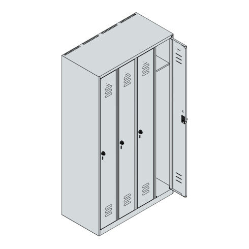 C+P Spind Classic PLUS, 4 Abteile, 1850x1000x500mm, 7035/3003 Verschluss Sicherheits-Drehriegel 3 Garderobenhaken