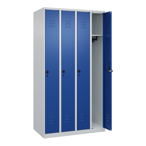 C+P Spind Classic PLUS, 4 Abteile, 1850x1000x500mm, 7035/5010 Verschluss Sicherheits-Drehriegel 3 Garderobenhaken