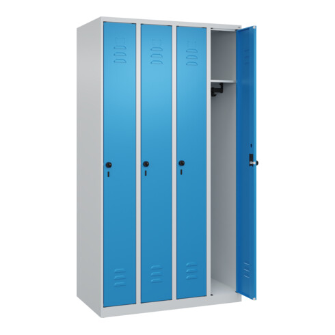 C+P Spind Classic PLUS, 4 Abteile, 1850x1000x500mm, 7035/5012 Verschluss Sicherheits-Drehriegel 3 Garderobenhaken