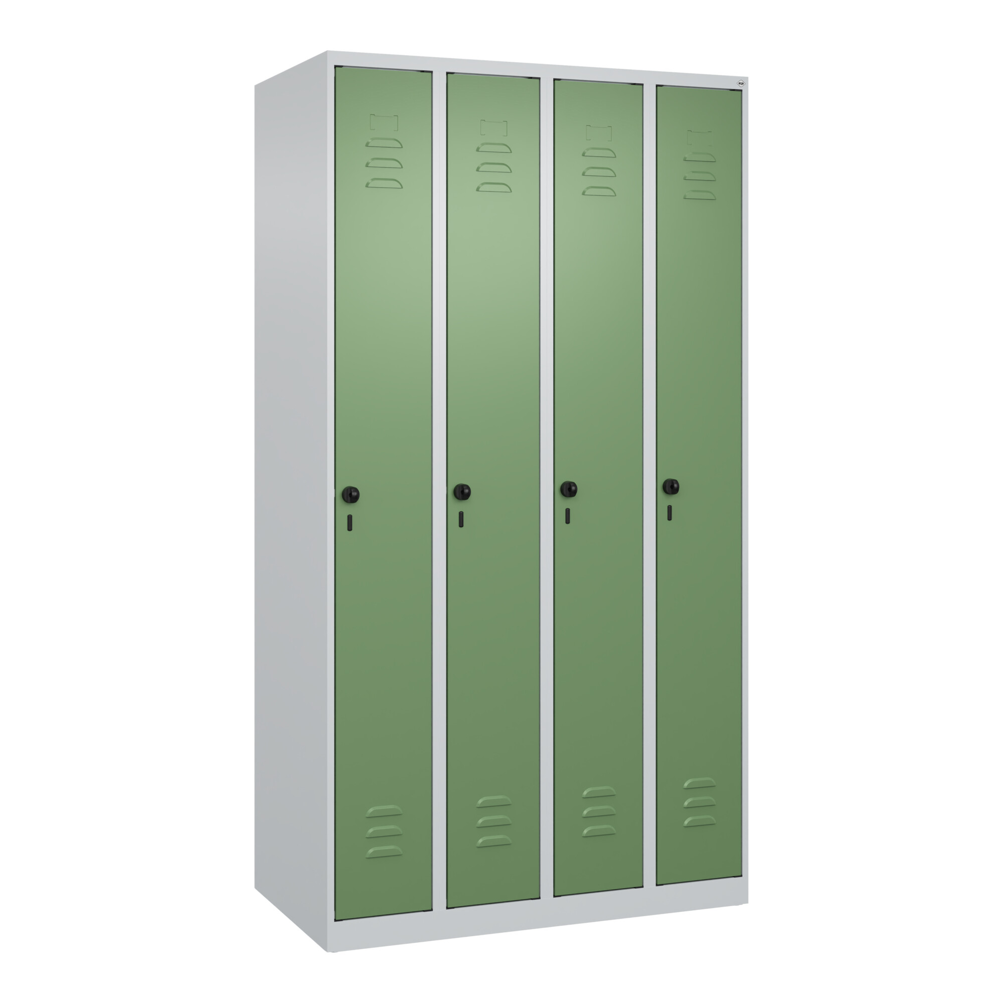 C+P Spind Classic PLUS, 4 Abteile, 1850x1000x500mm, 7035/6011 Verschluss Sicherheits-Drehriegel 3 Garderobenhaken ; C + P Möbelsysteme