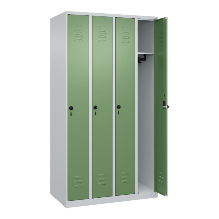 C+P Spind Classic PLUS, 4 Abteile, 1850x1000x500mm, 7035/6011 Verschluss Sicherheits-Drehriegel 3 Garderobenhaken