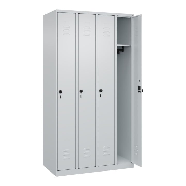 C+P Spind Classic PLUS, 4 Abteile, 1850x1000x500mm, 7035/7035 Verschluss Sicherheits-Drehriegel 3 Garderobenhaken