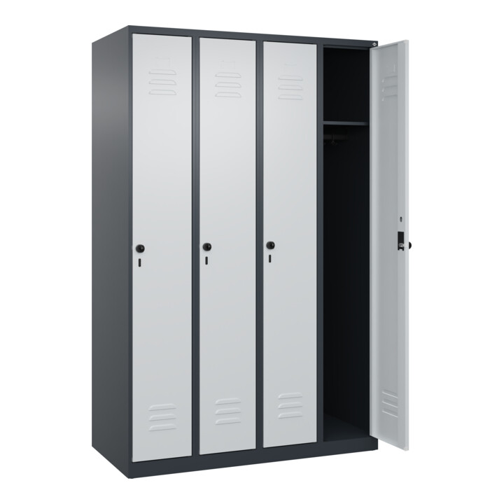 C+P Spind Classic PLUS, 4 Abteile, 1850x1200x500mm, 7016/7035 Verschluss Sicherheits-Drehriegel 3 Garderobenhaken