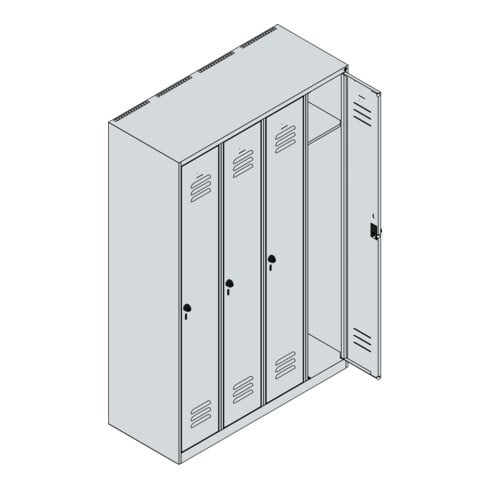C+P Spind Classic PLUS, 4 Abteile, 1850x1200x500mm, 7035/3003 Verschluss Sicherheits-Drehriegel 3 Garderobenhaken