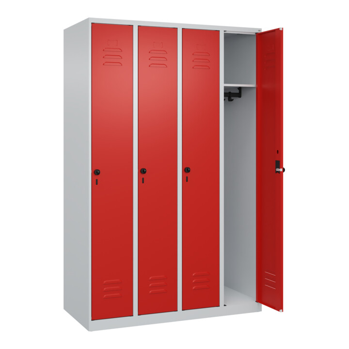 C+P Spind Classic PLUS, 4 Abteile, 1850x1200x500mm, 7035/3020 Verschluss Sicherheits-Drehriegel 3 Garderobenhaken