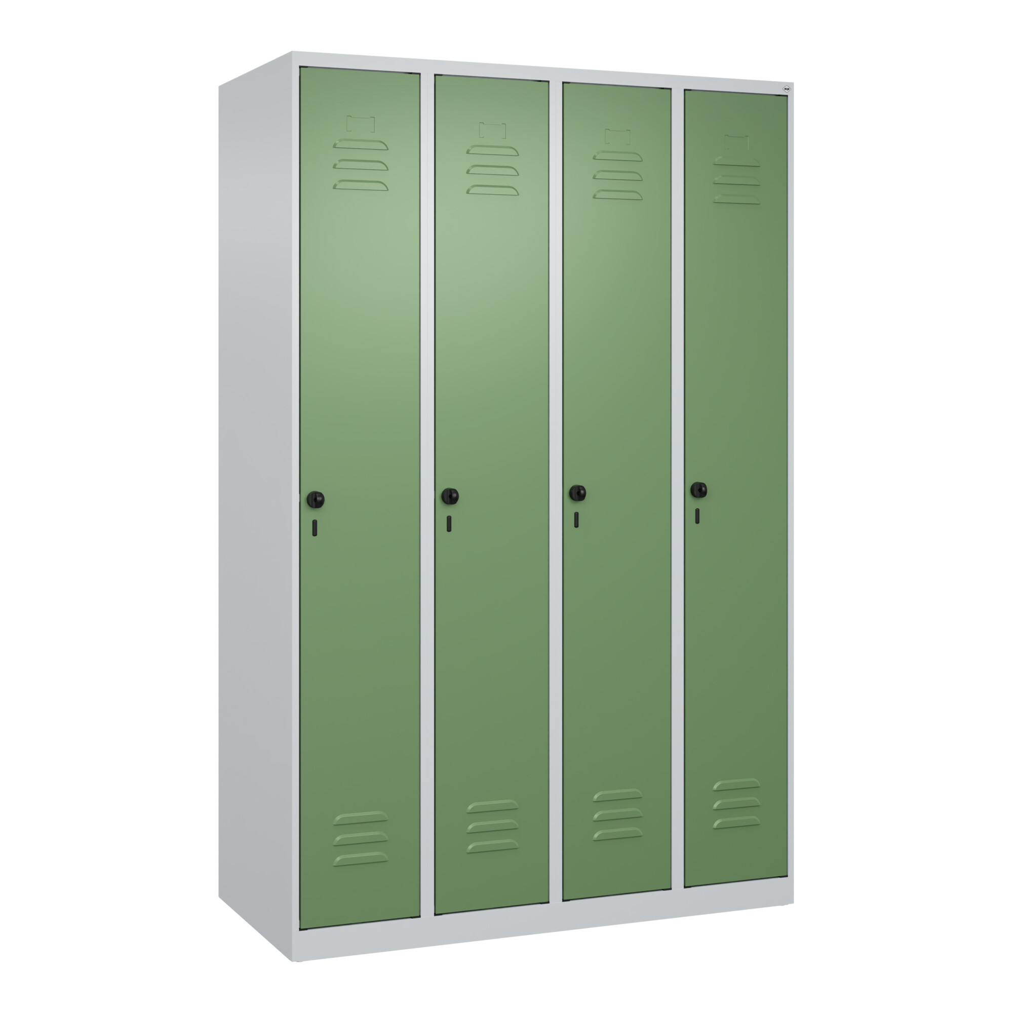 C+P Spind Classic PLUS, 4 Abteile, 1850x1200x500mm, 7035/6011 Verschluss Sicherheits-Drehriegel 4 Garderobenhaken Trennwand mittig ; C + P Möbelsystem