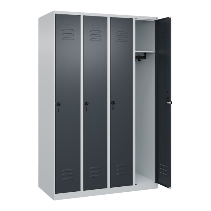 C+P Spind Classic PLUS, 4 Abteile, 1850x1200x500mm, 7035/7016 Verschluss Sicherheits-Drehriegel 3 Garderobenhaken