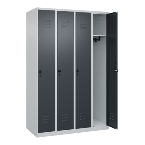 C+P Spind Classic PLUS, 4 Abteile, 1850x1200x500mm, 7035/7016 Verschluss Sicherheits-Drehriegel 3 Garderobenhaken