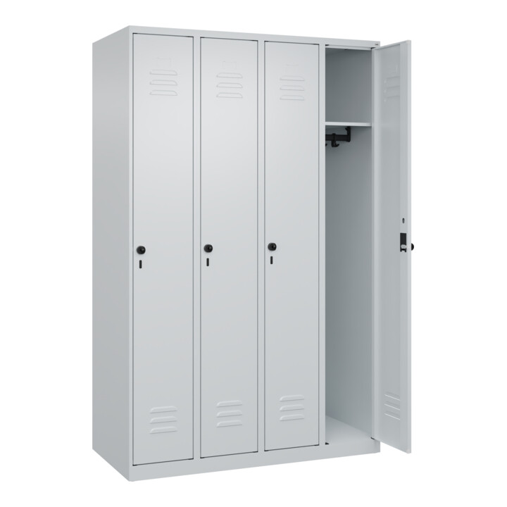 C+P Spind Classic PLUS, 4 Abteile, 1850x1200x500mm, 7035/7035 Verschluss Sicherheits-Drehriegel 3 Garderobenhaken