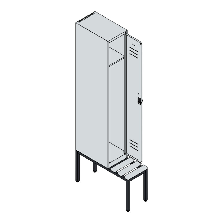C+P Spind Classic PLUS, Bank, 1 Abteil, 2120x300x815mm, 7016/7016 Verschluss Sicherheits-Drehriegel 3 Garderobenhaken   Sitzbanktyp untergebaut