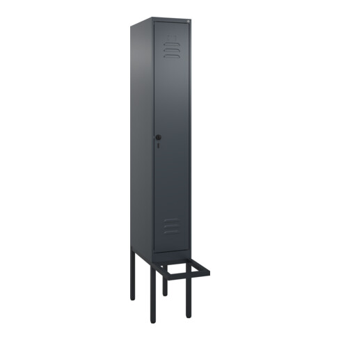 C+P Spind Classic PLUS, Bank, 1 Abteil, 2120x300x815mm, 7016/7016 Verschluss Sicherheits-Drehriegel 4 Garderobenhaken Trennwand mittig  Sitzbanktyp auskragend