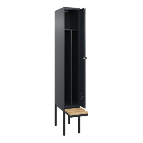 C+P Spind Classic PLUS, Bank, 1 Abteil, 2120x300x815mm, 7016/7016 Verschluss Sicherheits-Drehriegel 4 Garderobenhaken Trennwand mittig  Sitzbanktyp auskragend