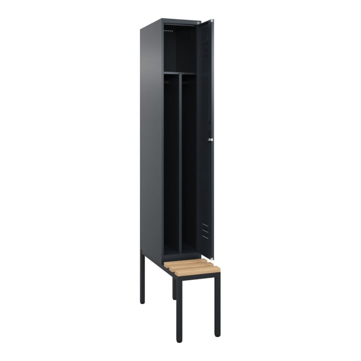 C+P Spind Classic PLUS, Bank, 1 Abteil, 2120x300x815mm, 7016/7016 Verschluss Zylinderschloss 4 Garderobenhaken Trennwand mittig  Sitzbanktyp untergebaut