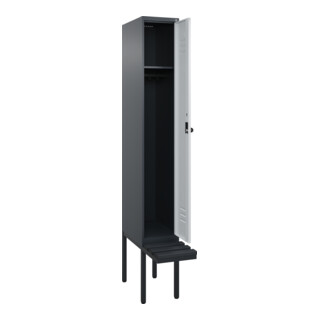 C+P Spind Classic PLUS, Bank, Sicherheits-Drehriegel, 3 Garderobenhaken, Dekor, auskragend